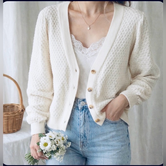 By The River Sweaters - By the River Cream Cotton Cardigan | Vintage-Inspired Cottagecore Knit | Size S